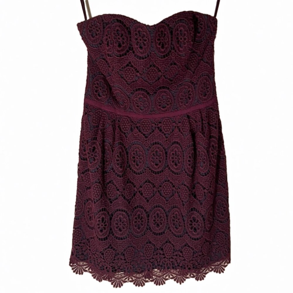 Club Monaco - 'Leandra' Pink & Purple Strapless Floral Lace Dress - size 6 - Picture 4 of 11